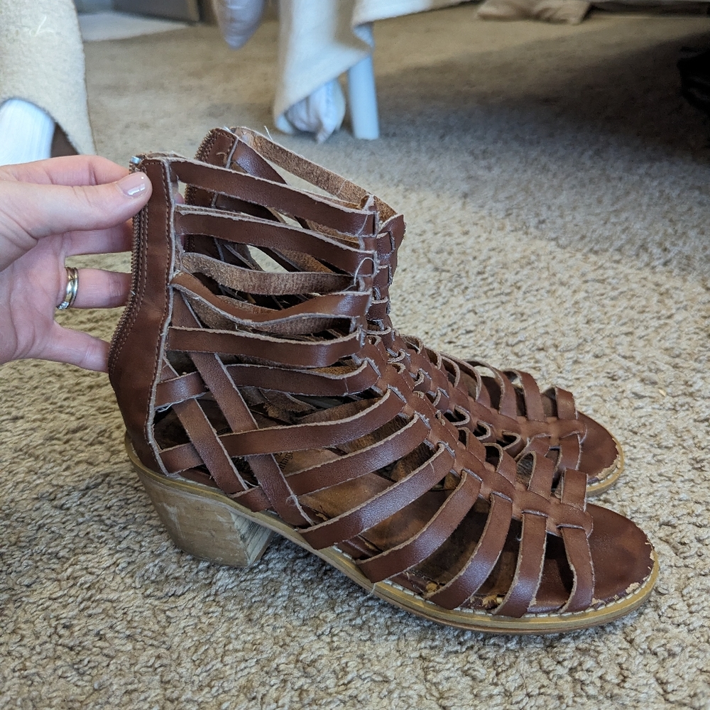 Very worn heeled sandals strappy